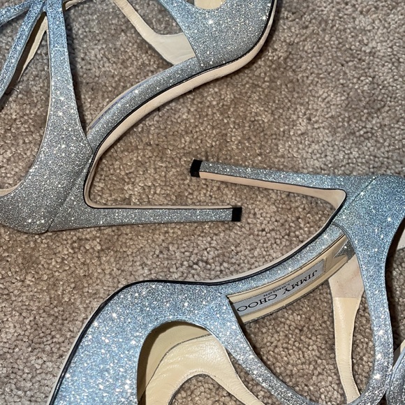 Jimmy Choo Silver Glitter Strappy High Heel Sandals - Picture 7 of 12